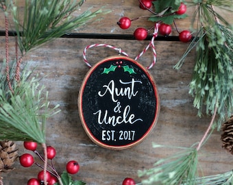 Personalized Aunt & Uncle Ornament | Pregnancy Announcement Gift | Hand Painted Wood Slice Ornament