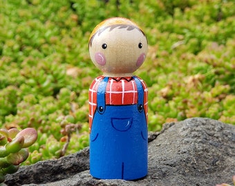 Farmer Peg Doll, Custom Peg Doll, Farmer Ornament, Farmer Cake Topper