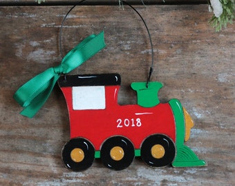 Personalized Train Ornament, Hand Painted Christmas ornament, Traditional Christmas Decor, Ornament for Kids