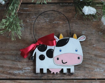 Cow Ornament, Personalized Christmas Ornament, Farm Animal Ornament, Custom Hand Painted Ornament