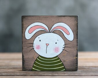 Primitive Bunny Sign, Hand Painted Easter Decor