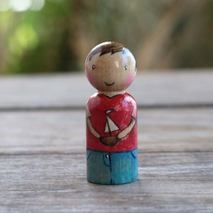 Custom Peg Doll, Boy with Sail Boat Peg Doll, Summer Tiered Tray Decor, Custom Peg Doll Family Member