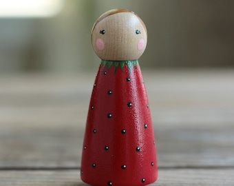 Strawberry Peg Doll, Strawberry Cake Topper, Custom Peg Doll