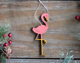 Flamingo Ornament, Personalized Christmas Ornament, Tropical Christmas Ornament, Flamingo Decor, Hand Painted Ornament, Custom gift