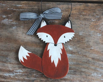 Personalized Fox Ornament, Hand Painted Christmas Ornament, Woodland Animals Christmas Decor