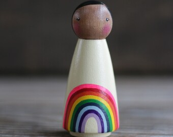 Multicultural Peg Doll, Rainbow Custom Peg Doll, Tiered Tray Decor