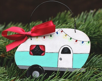 Personalized Camper Ornament, Hand Painted Christmas Ornament, Gift for Snowbird
