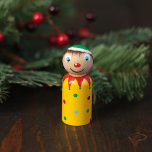 Christmas Elf Peg Doll | Vintage Style Christmas Elf Wood Ornament