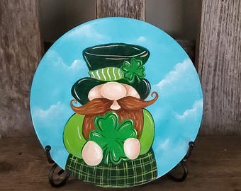 Leprechaun Gnome Decorative Hand Painted Plate, St. Patrick's Day Decor