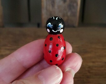 Ladybug Peg Doll, Hand Painted Waldorf Style Decor