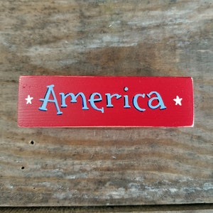 America Shelf Sitter Sign 4th of July Decor Patriotic Shelf Sitter image 4