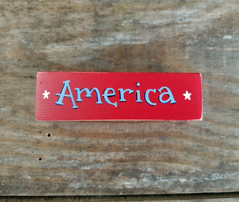 America Shelf Sitter Sign 4th of July Decor Patriotic Shelf Sitter image 4