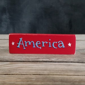 America Shelf Sitter Sign 4th of July Decor Patriotic Shelf Sitter image 1