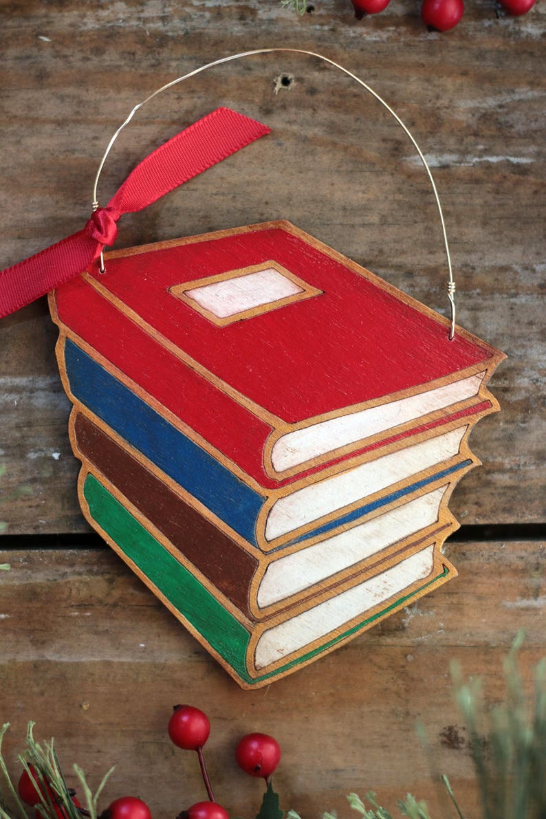 Personalized Stack of Books Ornament Custom Ornament for Etsy