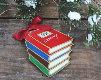 Personalized Stack of Books Ornament | Custom Ornament for Teacher, Professor, Graduate, Student, or Librarian
