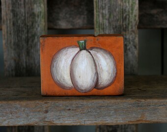White Pumpkin Mini Painting, Hand Painted Rustic Fall Decor