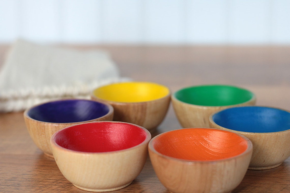 Sorting Toy Mini Wooden Bowl Set Rainbow Bowls Wooden Toy Etsy