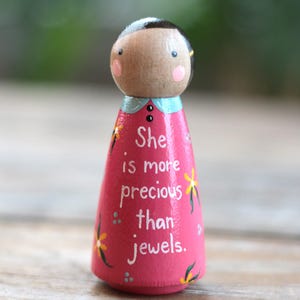 Custom Peg Doll, She Is More Precious Than Jewels Shelf Sitter, Tiered Tray Decor, Scripture Gift for Her image 2