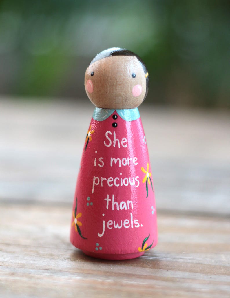 Custom Peg Doll, She Is More Precious Than Jewels Shelf Sitter, Tiered Tray Decor, Scripture Gift for Her image 2