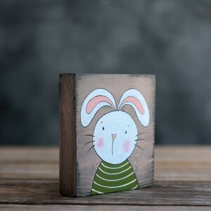 Primitive Bunny Sign, Pink and Green Bunny Wall Decor, Primitive Shelf ...