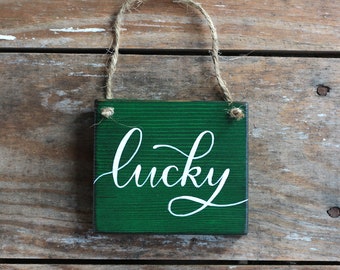 Lucky Hand Painted Wood Sign, St. Patrick's Day Decor