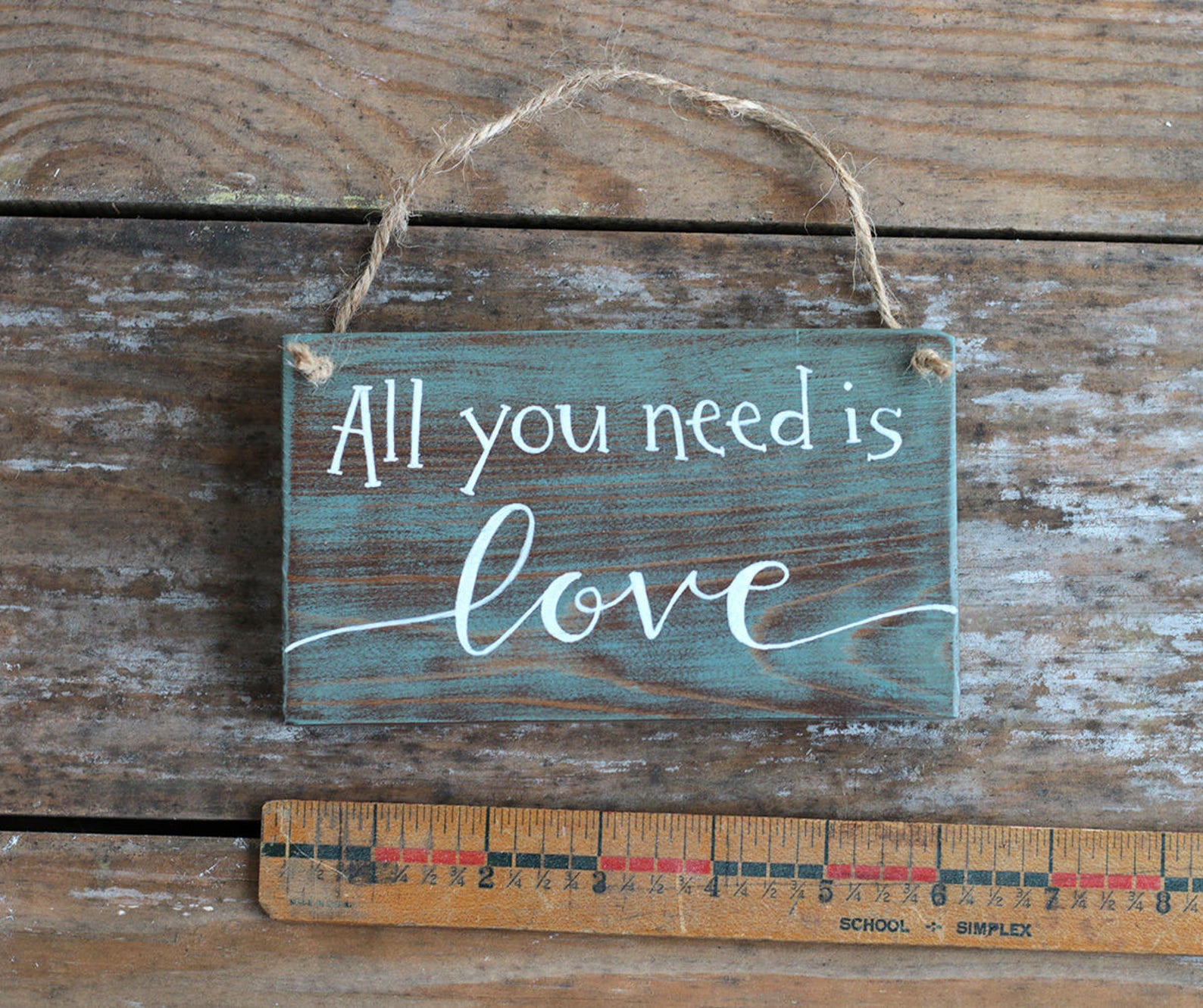 Hand Painted Sign All You Need is Love Sign Teal Wall Decor - Etsy