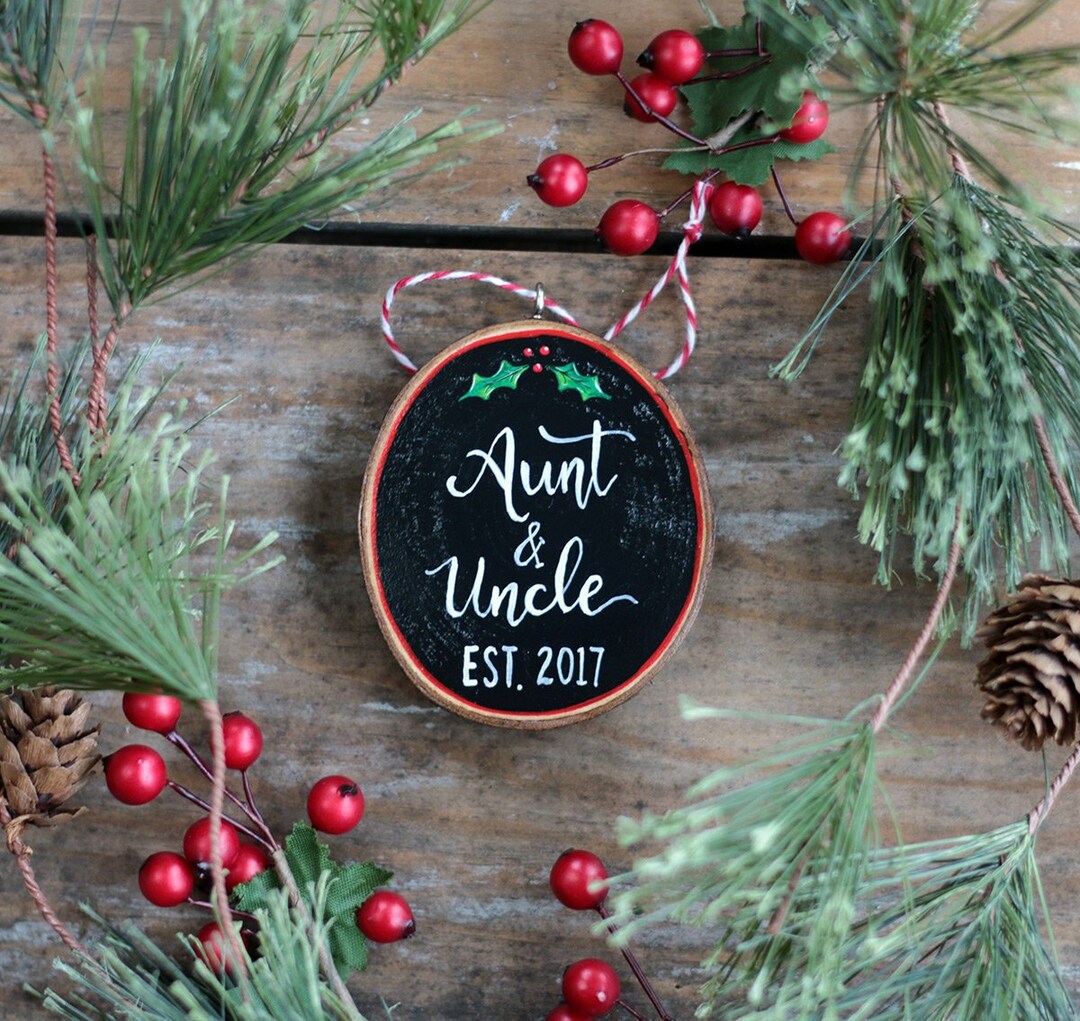 Personalized Aunt & Uncle Ornament, Pregnancy Announcement Gift, Hand ...
