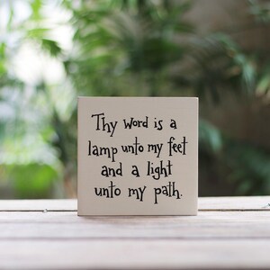 Custom Shelf Sitter, Thy Word is a Lamp Unto My Feet Sign, Tiered Tray Decor, Scripture Sign