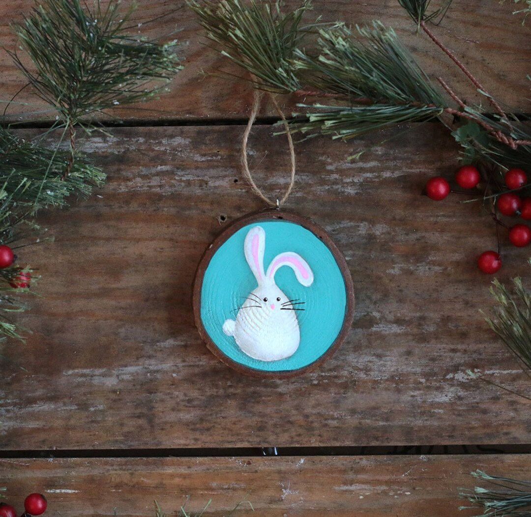 Bunny Ornament, Custom Christmas Ornament, Personalized Hand Painted