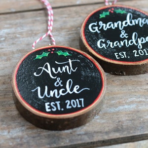 Personalized Aunt & Uncle Ornament Pregnancy Announcement Gift Hand Painted Wood Slice Ornament image 5