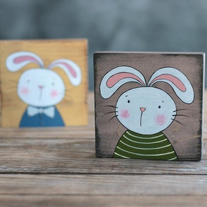 Primitive Bunny Sign, Pink and Green Bunny Wall Decor, Primitive Shelf ...