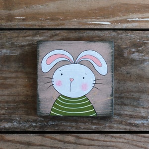 Primitive Bunny Sign, Pink and Green Bunny Wall Decor, Primitive Shelf ...