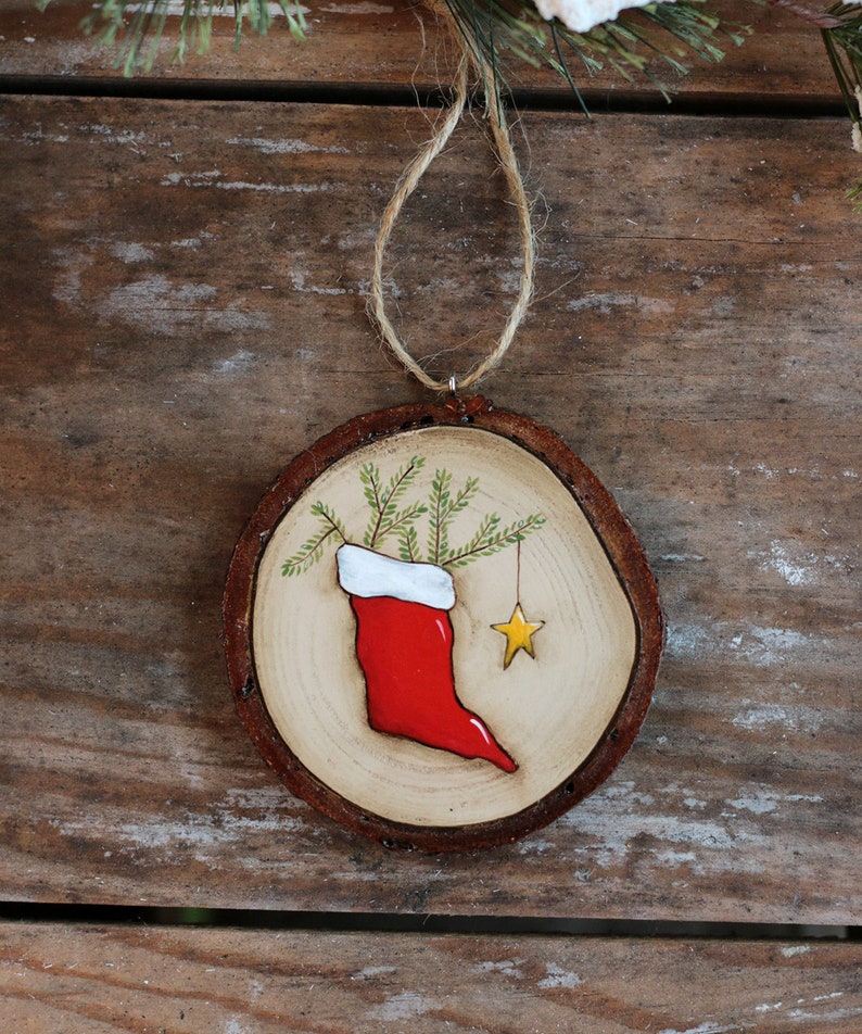 Personalized Ornament Christmas Stocking Ornament Wood Slice Etsy Canada