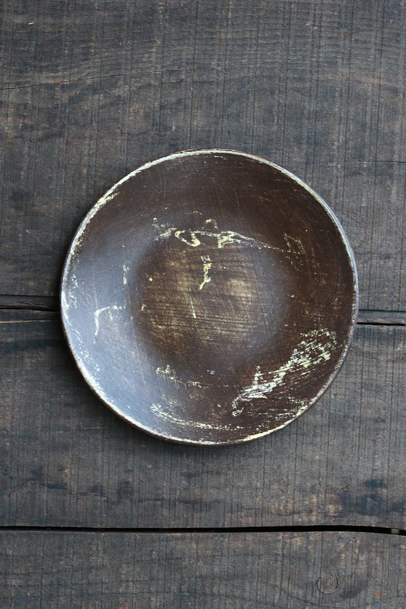 Brown Candle Plate Primitive Wood Plate Rustic Fall Decor Etsy