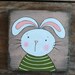 Primitive Bunny Sign, Pink and Green Bunny Wall Decor, Primitive Shelf ...