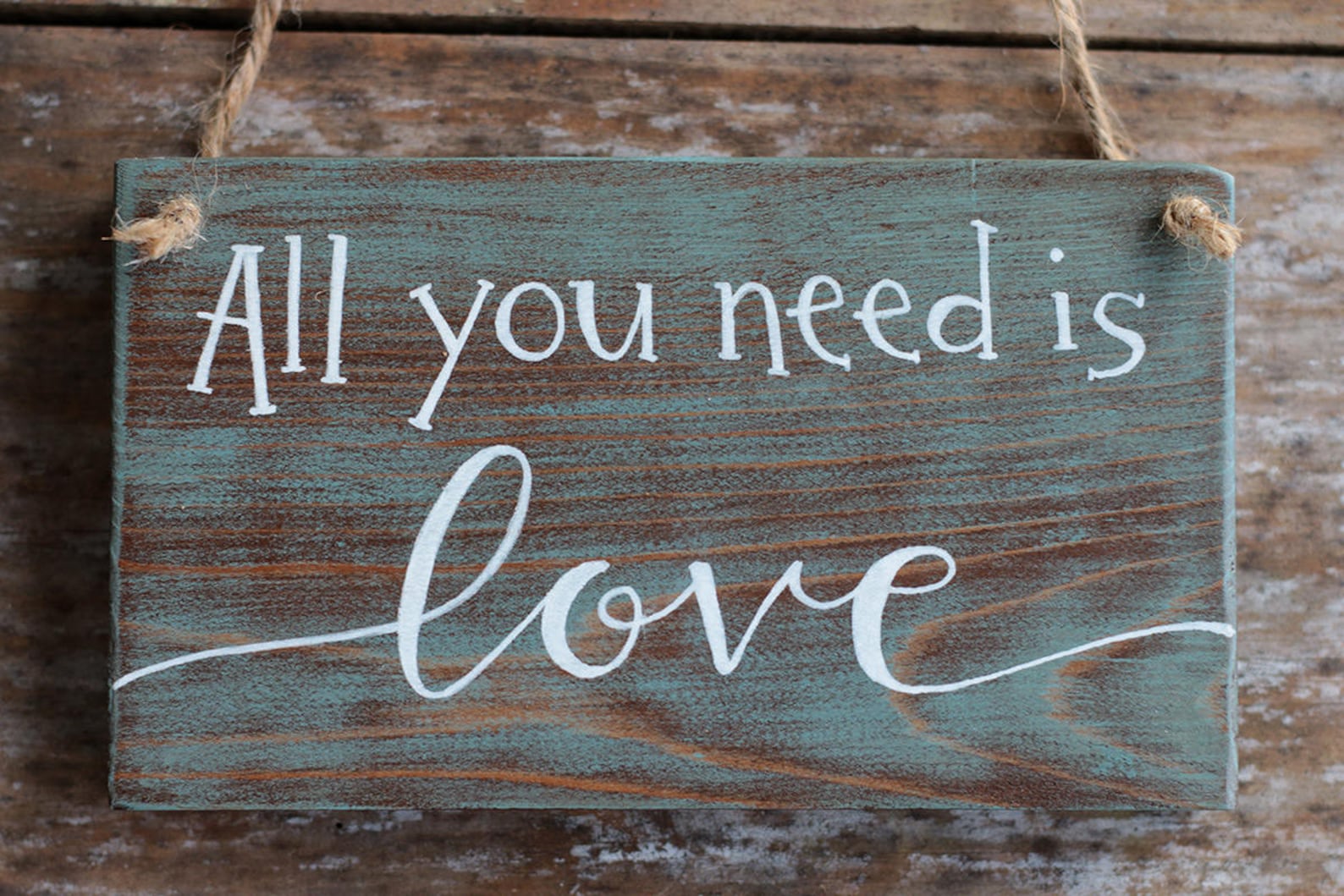 Hand Painted Sign All You Need is Love Sign Teal Wall Decor - Etsy