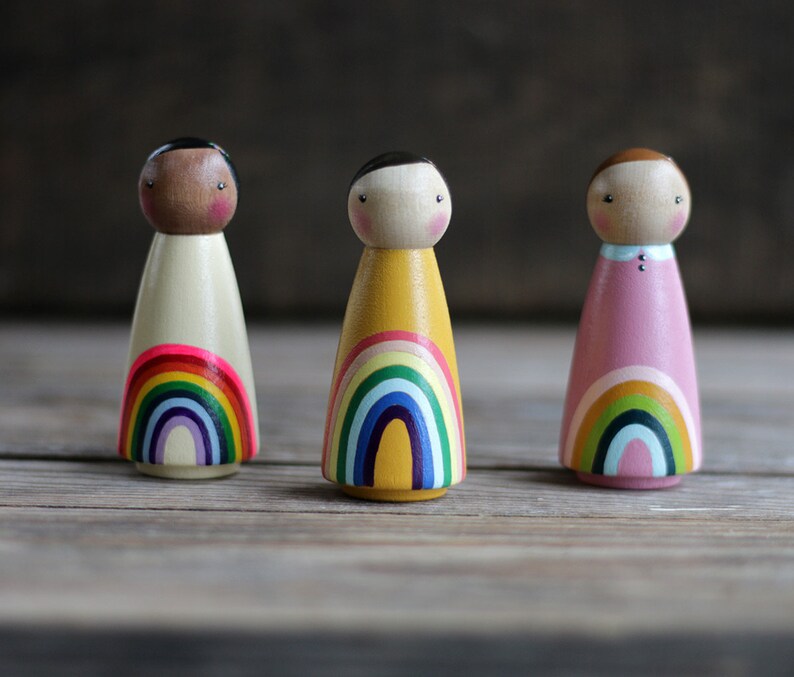 Custom Rainbow Peg Doll Modern Rainbow Shelf Sitter Mustard | Etsy