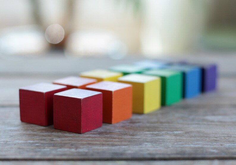 Rainbow Mini Wooden Block Set Waldorf Wood Toy For Stacking Image 0