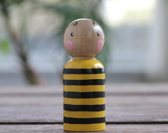 Bumblebee Peg Doll, Bee Christmas Ornament, Bee Cake Topper