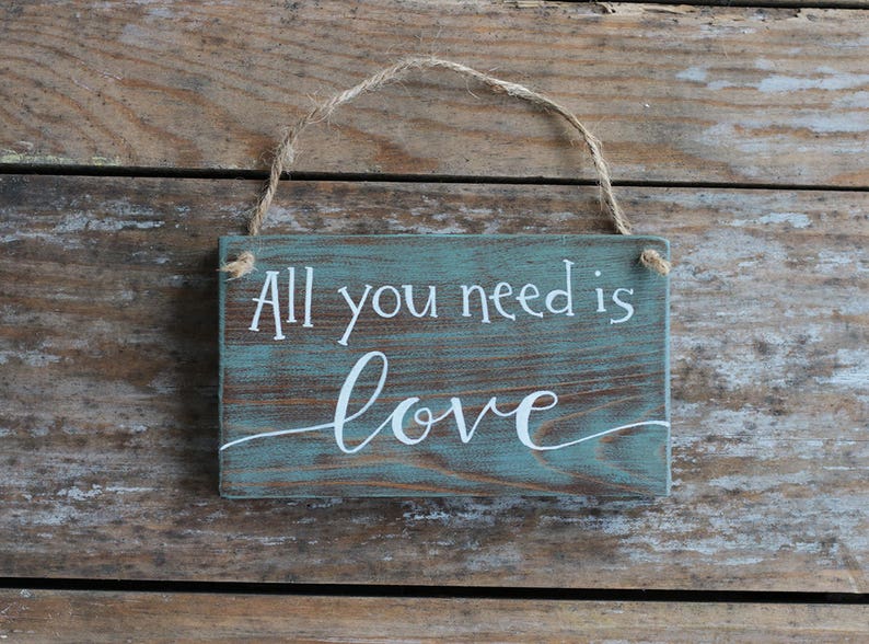 Hand Painted Sign All You Need is Love Sign Teal Wall Decor Etsy