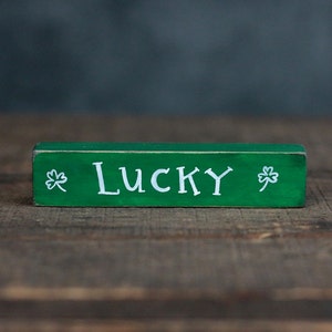 St. Patrick's Day Decor, Lucky Mini Sign, St Patrick's Day Shelf Sitter, Custom Painted Tiered Tray Sign