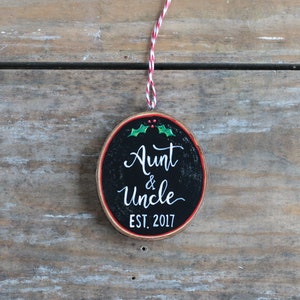 Personalized Aunt & Uncle Ornament Pregnancy Announcement Gift Hand Painted Wood Slice Ornament image 10