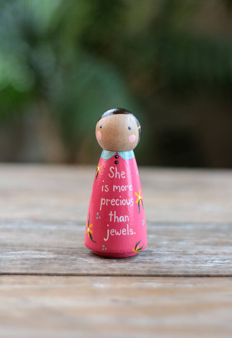 Custom Peg Doll, She Is More Precious Than Jewels Shelf Sitter, Tiered Tray Decor, Scripture Gift for Her image 1