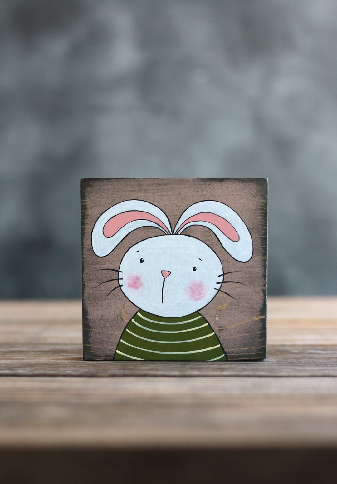 Primitive Bunny Sign, Pink and Green Bunny Wall Decor, Primitive Shelf ...