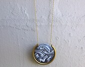 NL-115 Black and White Swirl Vein Pattern with Brass Tube Polymer Clay Pendant with 16K Gold Plated Brass Chain Handmade Necklace