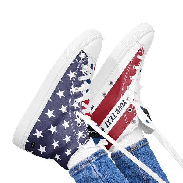 Womens Patriotic Shoe Custom Canvas Shoe for Womens 4th of July High Top Shoe for Her Independence Day Shoe Custom Gift