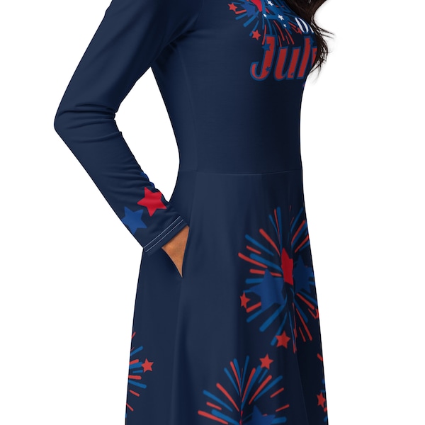Patriotic Dress for Women 4th of July Dress Americana Dress Long Sleeve Dress Midi Dress for 4th of July Independence Day Dress for Her