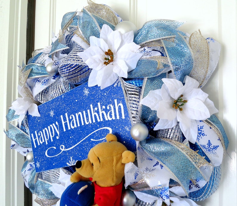 Happy Hanukkah Pooh Bear with Dreidel Wreath Hanukkah Pooh Etsy