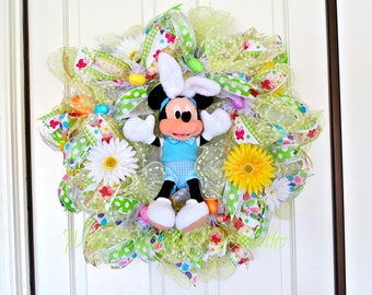 Blue Plaid Mickey Easter Wreath, Blue Paid Easter Wreath, Mickey Easter Wreath