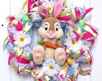 Bunny Easter Flower Wreath, Miss Bunny Wreath, Miss Bunny Easter Wreath, Miss Bunny Spring Wreath